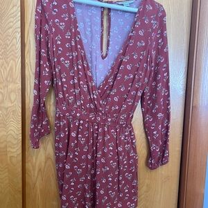 American Eagle Outfitters Floral Long Sleeve Romper - Rust